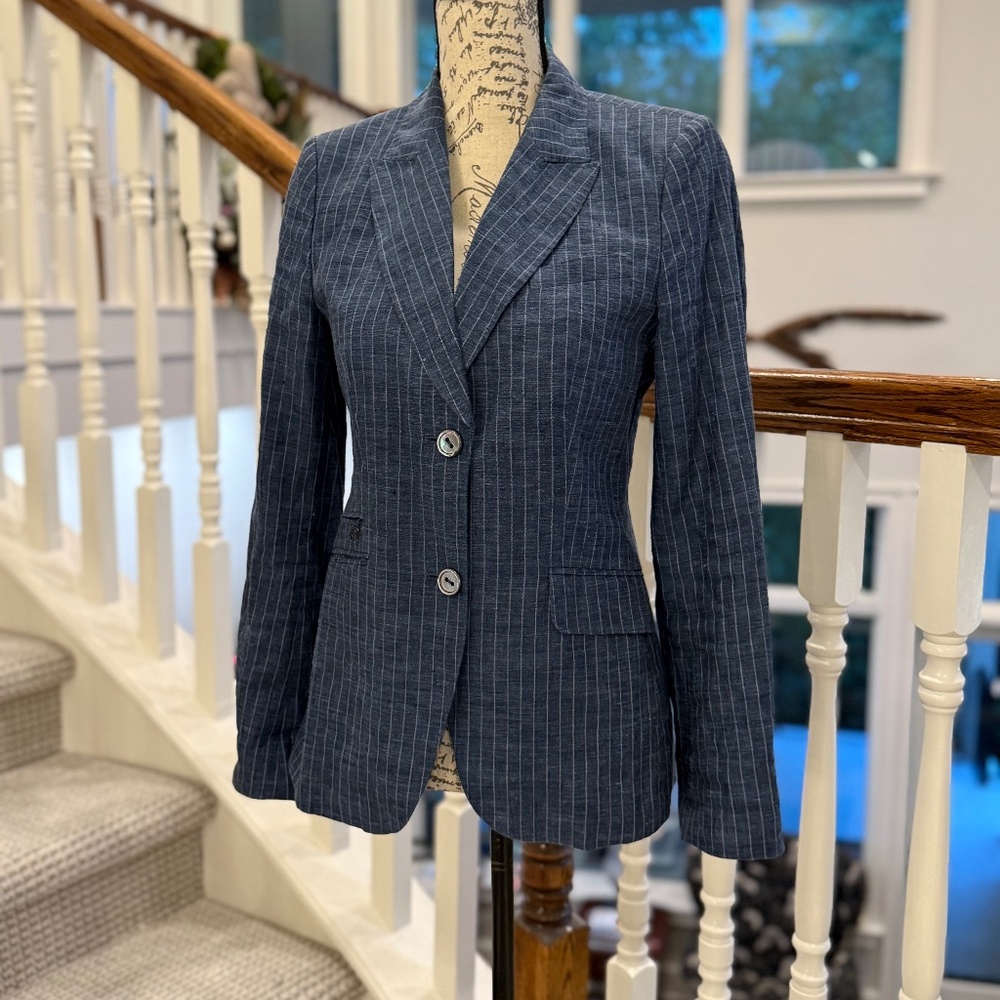 Blazer, Sonia Bogner, Size 6, blue pinstripe